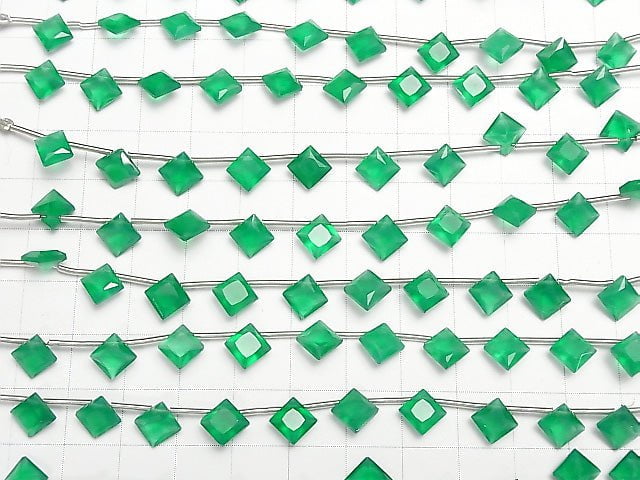 [Video] High Quality Green Onyx AAA Diamond Princess Cut 8x8mm 1strand (8pcs )