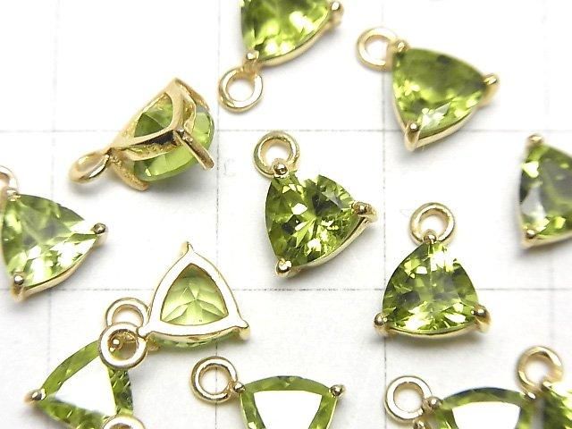 [Video]High Quality Peridot AAA Bezel Setting Triangle Faceted 7x7mm 18KGP 2pcs