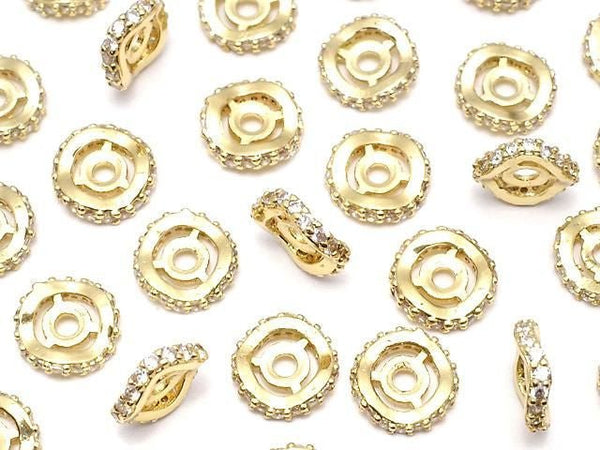 Metal parts Rondelle 8x8x2mm Gold (with CZ) 2pcs