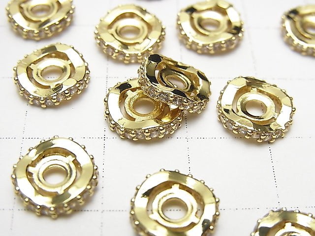 Metal parts Roundel 9.5x9.5x2.5mm Gold (with CZ) 2pcs