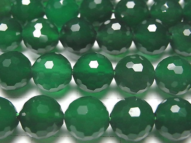 [Video] High Quality! Green Onyx AAA 128Faceted Round 10mm 1strand beads (aprx.15inch/37cm)