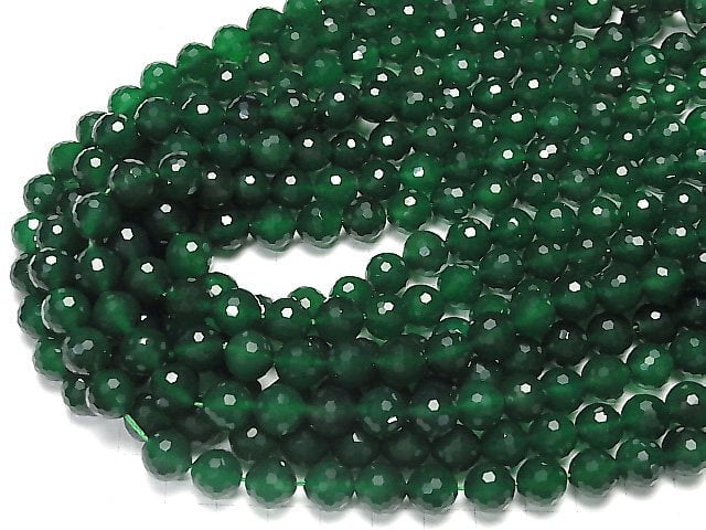 [Video]High Quality! Green Onyx AAA 128Faceted Round 10mm half or 1strand beads (aprx.15inch/37cm)