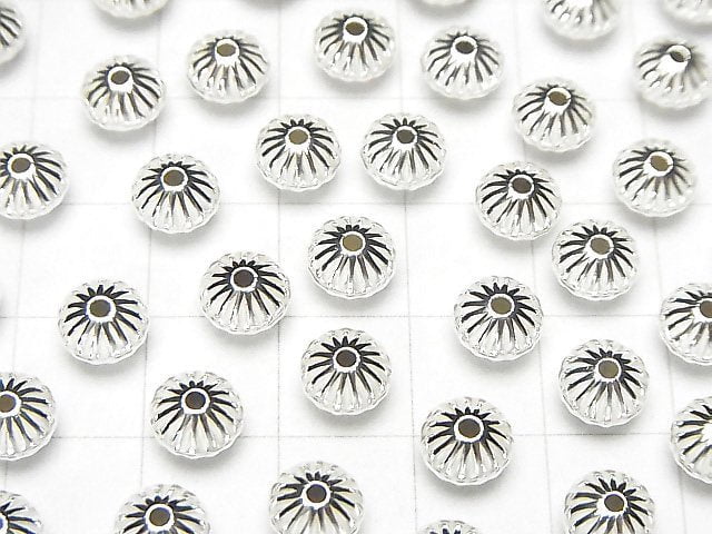 Silver925  Line Carved Roundel  6.7mm 5pcs