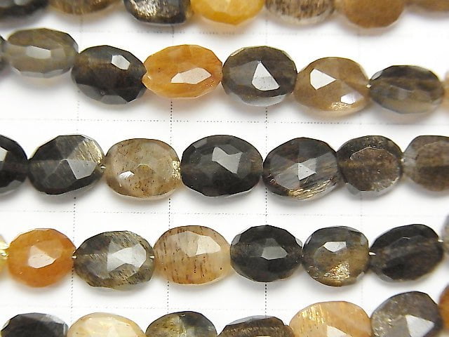 [Video] High Quality Golden Sheen Multi Color Moonstone AAA- Faceted Oval 1strand beads (aprx.7inch/18cm)