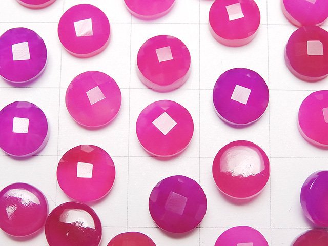 [Video]Fuchsia Pink Chalcedony AAA- Round Faceted Cabochon 8x8mm 3pcs $3.79!