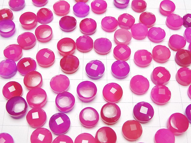 [Video]Fuchsia Pink Chalcedony AAA- Round Faceted Cabochon 8x8mm 3pcs $3.79!