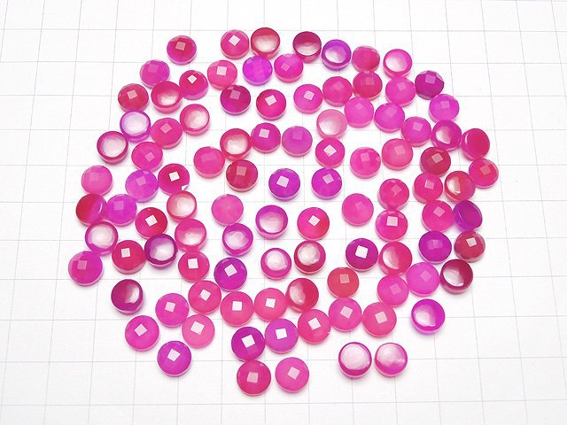 [Video]Fuchsia Pink Chalcedony AAA- Round Faceted Cabochon 8x8mm 3pcs $3.79!