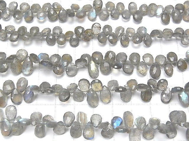 High Quality Labradorite AA++ Pear shape  Faceted Briolette  half or 1strand beads (aprx.7inch/18cm)