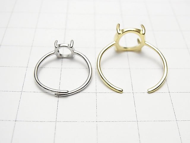 [Video] Silver925 Ring Frame (Claw Closure) Round 6mm Rhodium Plated Free Size 1pc