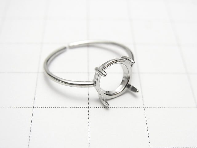 [Video]Silver925 Ring Frame (Prong Setting) Round 8mm Rhodium Plated Free Size 1pc