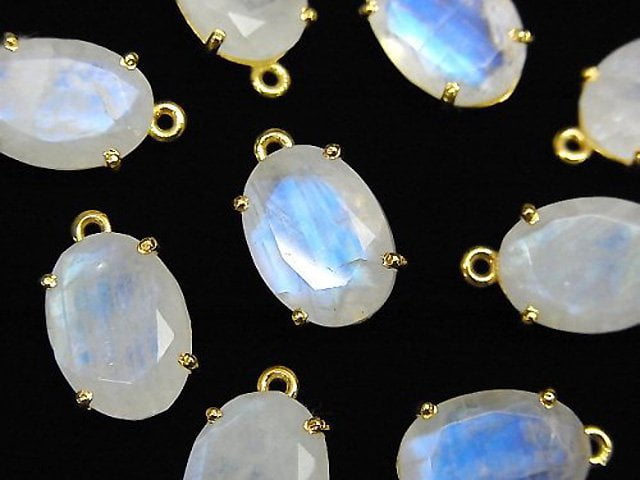 Bezel Setting, Oval, Rainbow Moonstone Gemstone Beads