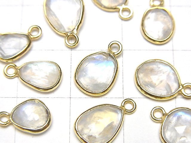 [Video]High Quality Rainbow Moonstone AAA- Bezel Setting Free Form Rose Cut [One Side] 18KGP 3pcs