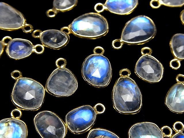 [Video]High Quality Rainbow Moonstone AAA- Bezel Setting Free Form Rose Cut [One Side] 18KGP 3pcs