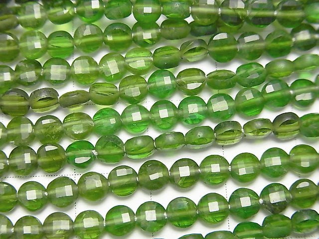 [Video] Chrome Diopside AAA- Faceted Coin 4x4x2mm color gradation half or 1strand beads (aprx.13inch/32cm)