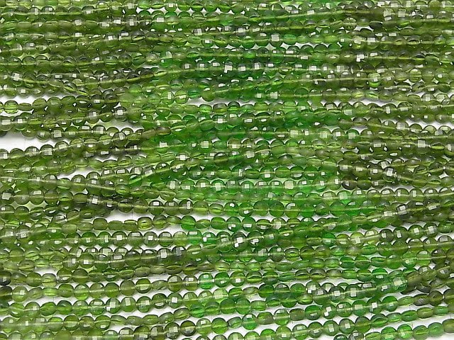 [Video] Chrome Diopside AAA- Faceted Coin 4x4x2mm color gradation half or 1strand beads (aprx.13inch/32cm)