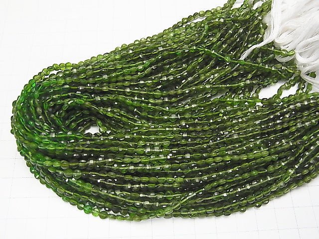 [Video] Chrome Diopside AAA- Faceted Coin 4x4x2mm color gradation half or 1strand beads (aprx.13inch/32cm)