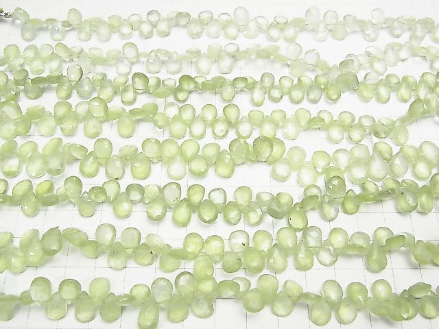 [Video] 1strand $24.99- !  High Quality Prehnite AA++ Pear shape  Faceted Briolette  1strand beads (aprx.7inch/18cm)