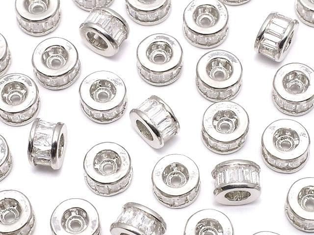 Metal parts Rondelle 6x6x3.5mm Silver (with CZ) 2pcs