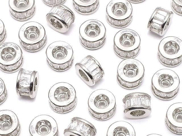 Metal parts Rondelle 6x6x3.5mm Silver (with CZ) 2pcs