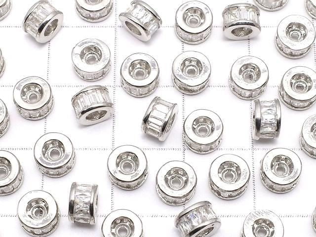 Metal parts Rondelle 6x6x3.5mm Silver (with CZ) 2pcs