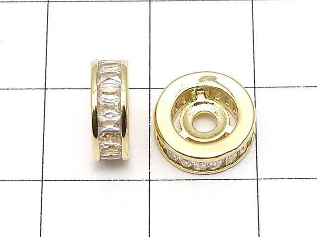 Metal Parts Roundel 10x10x3.5mm Gold (with CZ) 2pcs