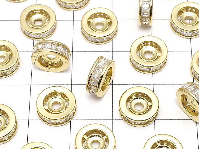Metal Parts Rondelle 10x10x3.5mm Gold (with CZ) 2pcs