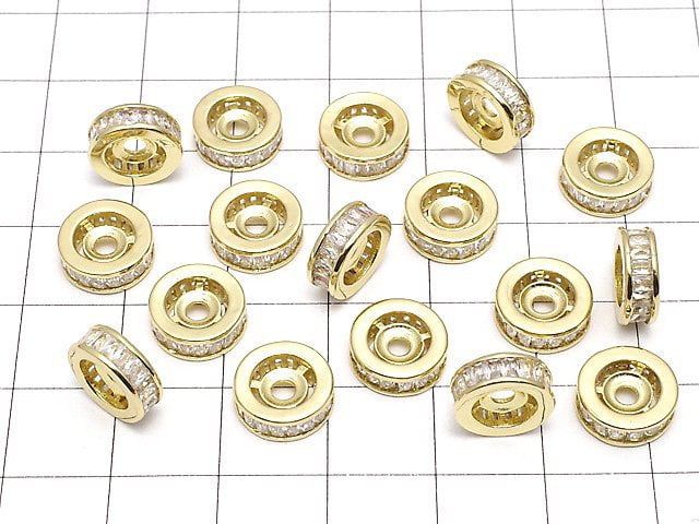 Metal Parts Rondelle 10x10x3.5mm Gold (with CZ) 2pcs