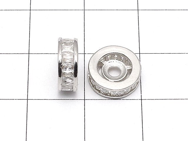 Metal parts Rondelle 10x10x3.5mm Silver (with CZ) 2pcs