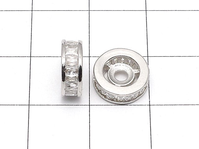 Metal parts Roundel 10x10x3.5mm Silver (with CZ) 2pcs