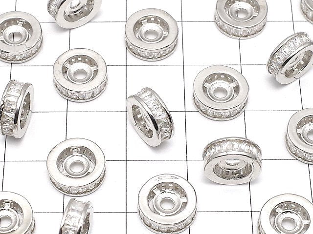 Metal parts Rondelle 10x10x3.5mm Silver (with CZ) 2pcs