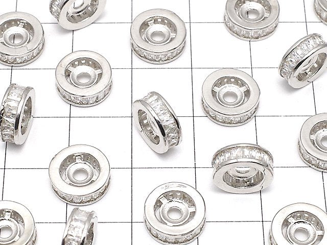 Metal parts Roundel 10x10x3.5mm Silver (with CZ) 2pcs