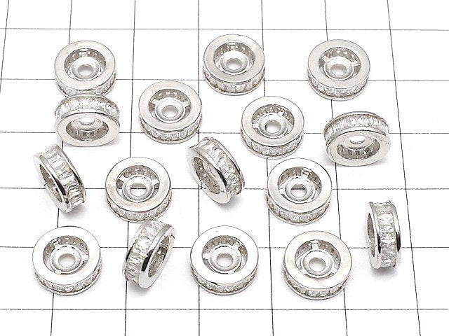 Metal parts Rondelle 10x10x3.5mm Silver (with CZ) 2pcs