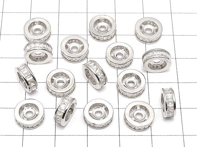 Metal parts Roundel 10x10x3.5mm Silver (with CZ) 2pcs