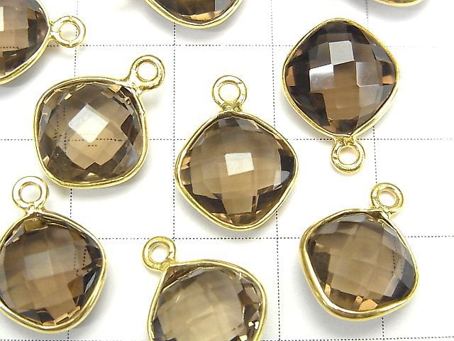 [Video] High Quality Smoky Quartz AAA Bezel Setting  Diamond Shape 12x12mm Cushion Cut 18KGP 3pcs