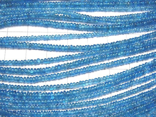 [Video]High Quality Neon Blue Apatite AAA Rondelle half or 1strand beads (aprx.13inch/31cm)