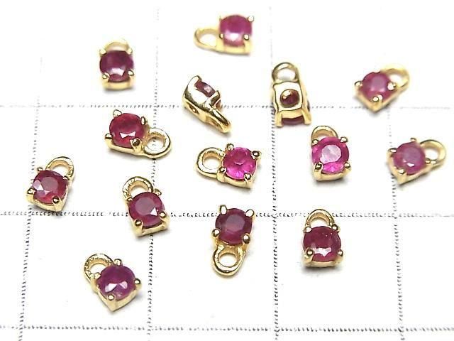 [Video]High Quality Ruby AAA- Bezel Setting Round Faceted 3x3mm 18KGP 2pcs