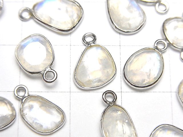 [Video] High Quality Rainbow Moonstone AAA- Bezel Setting Free Form Rose Cut [One Side] Silver925 3pcs