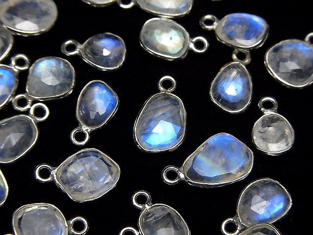 [Video] High Quality Rainbow Moonstone AAA- Bezel Setting Free Form Rose Cut [One Side] Silver925 3pcs