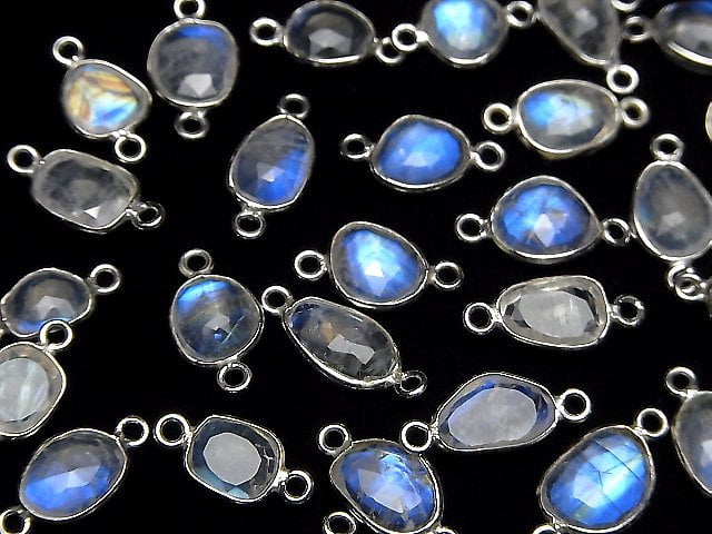 [Video] High Quality Rainbow Moonstone AAA- Bezel Setting Free Form Rose Cut [Both Side] Silver925 3pcs