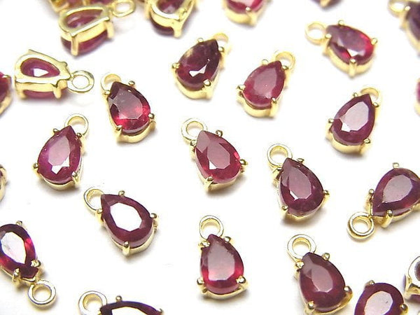 [Video] High Quality Ruby AAA- Bezel Setting Pear shape Faceted 6x4mm 18KGP 2pcs