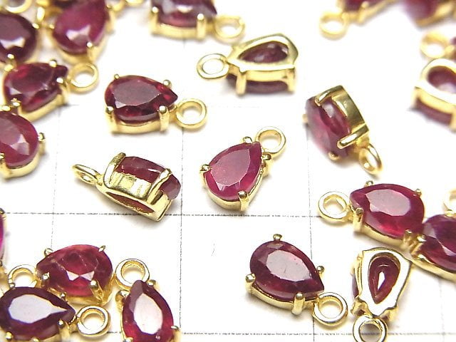 [Video] High Quality Ruby AAA- Bezel Setting Pear shape Faceted 6x4mm 18KGP 2pcs