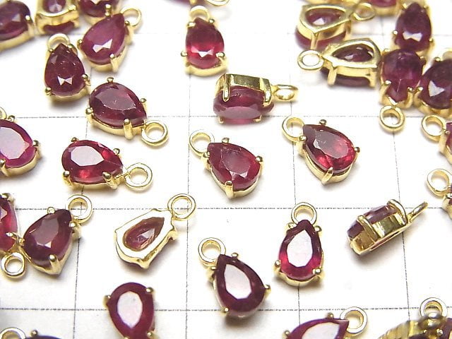 [Video] High Quality Ruby AAA- Bezel Setting Pear shape Faceted 6x4mm 18KGP 2pcs