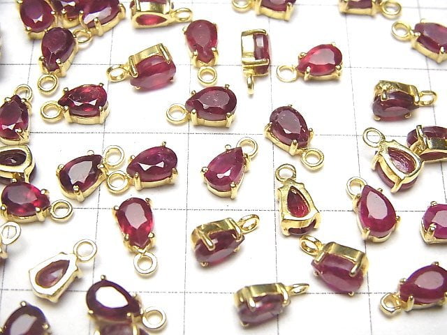 [Video] High Quality Ruby AAA- Bezel Setting Pear shape Faceted 6x4mm 18KGP 2pcs