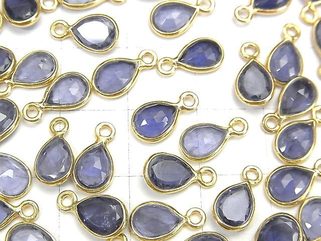 [Video]High Quality Iolite AAA- Bezel Setting Pear shape 8x6mm Rose Cut 18KGP 4pcs