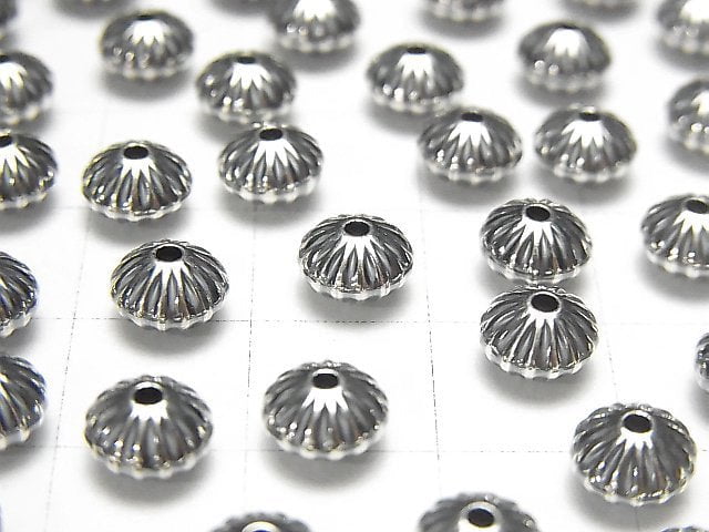 Silver925  Line Carved Roundel  6.7mm 5pcs