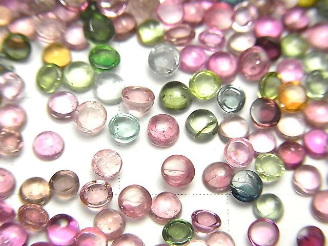 [Video]High Quality Multicolor Tourmaline AAA Round Cabochon 3x3mm 10pcs