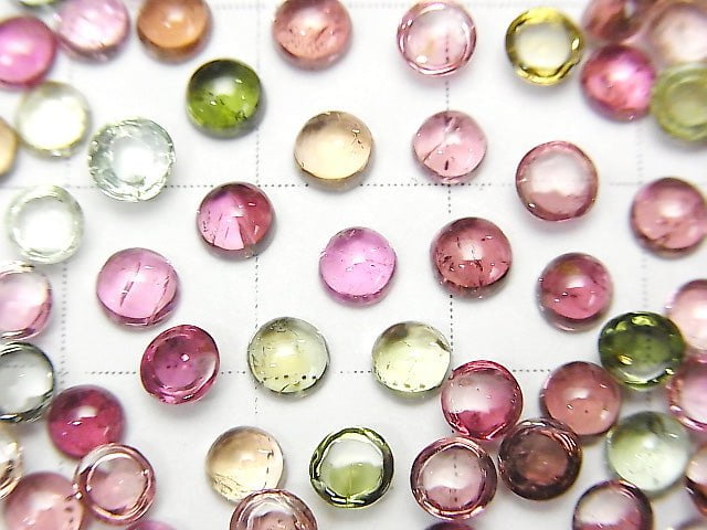 [Video] High Quality Multi Color Tourmaline AAA Round Cabochon 4x4mm 10pcs