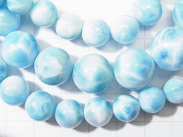 [Video] [One of a kind] Top Quality Larimar Pectolite AAAA Round 8-14.5mm Size Gradation Necklace NO.1