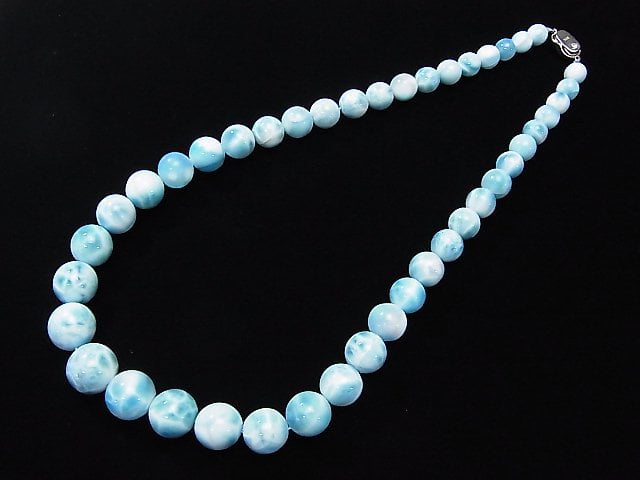 [Video] [One of a kind] Top Quality Larimar Pectolite AAAA Round 8-14mm Size Gradation Necklace NO.2