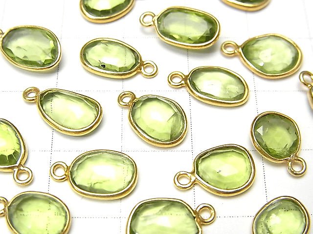 [Video] High Quality Peridot AAA- Bezel Setting Rose Cut [Free Form] [One Side] 18KGP 4pcs